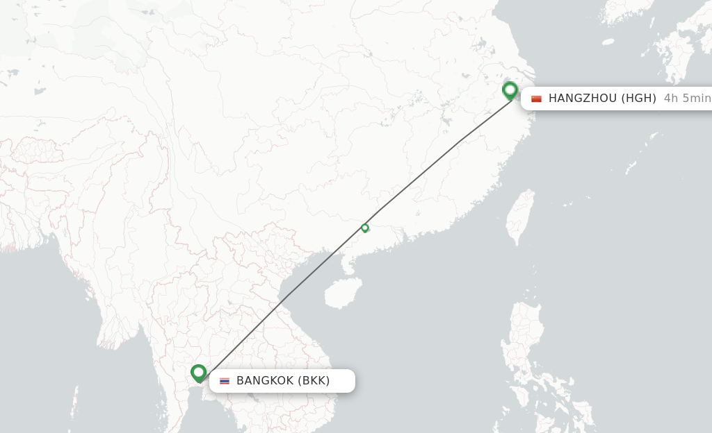 Flights from Bangkok to Hangzhou route map