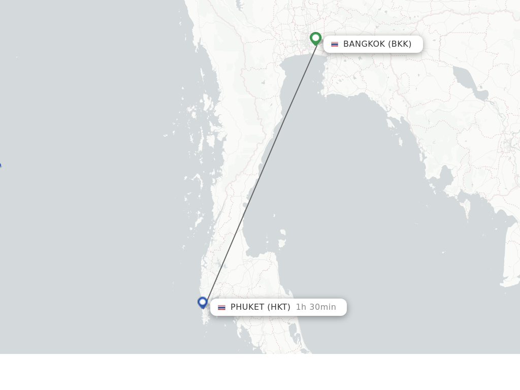 Flights from Bangkok to Phuket route map