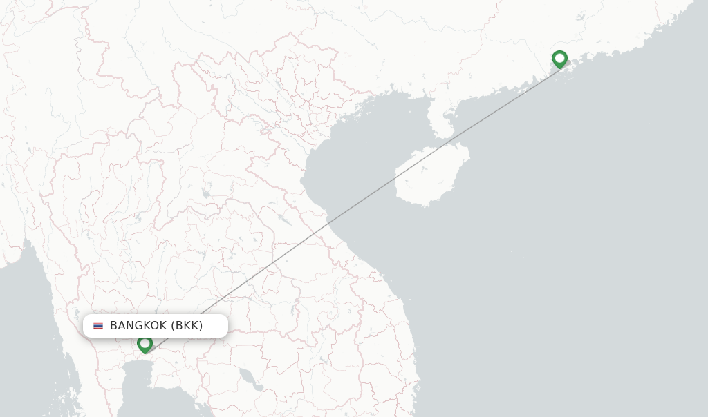 Route map with flights from Bangkok with Hong Kong Airlines