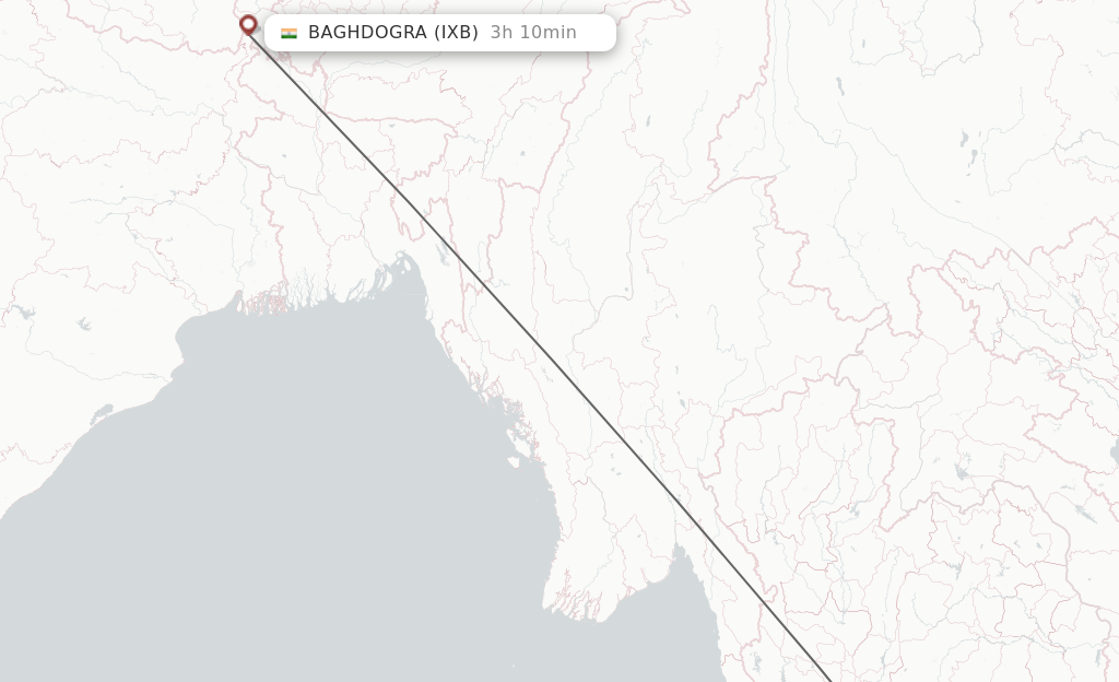 Flights from Bangkok to Bagdogra route map