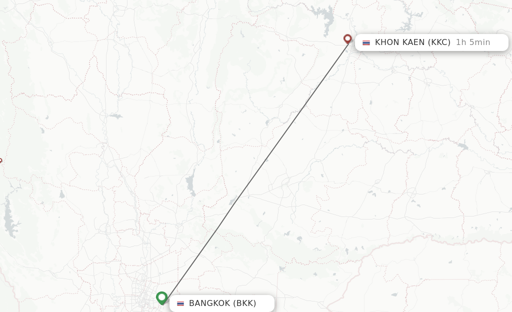 Flights from Bangkok to Khon Kaen route map