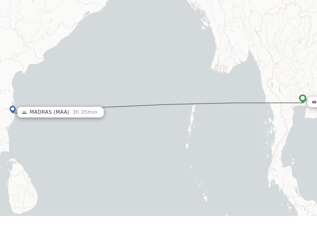 Flights from Bangkok to Chennai route map