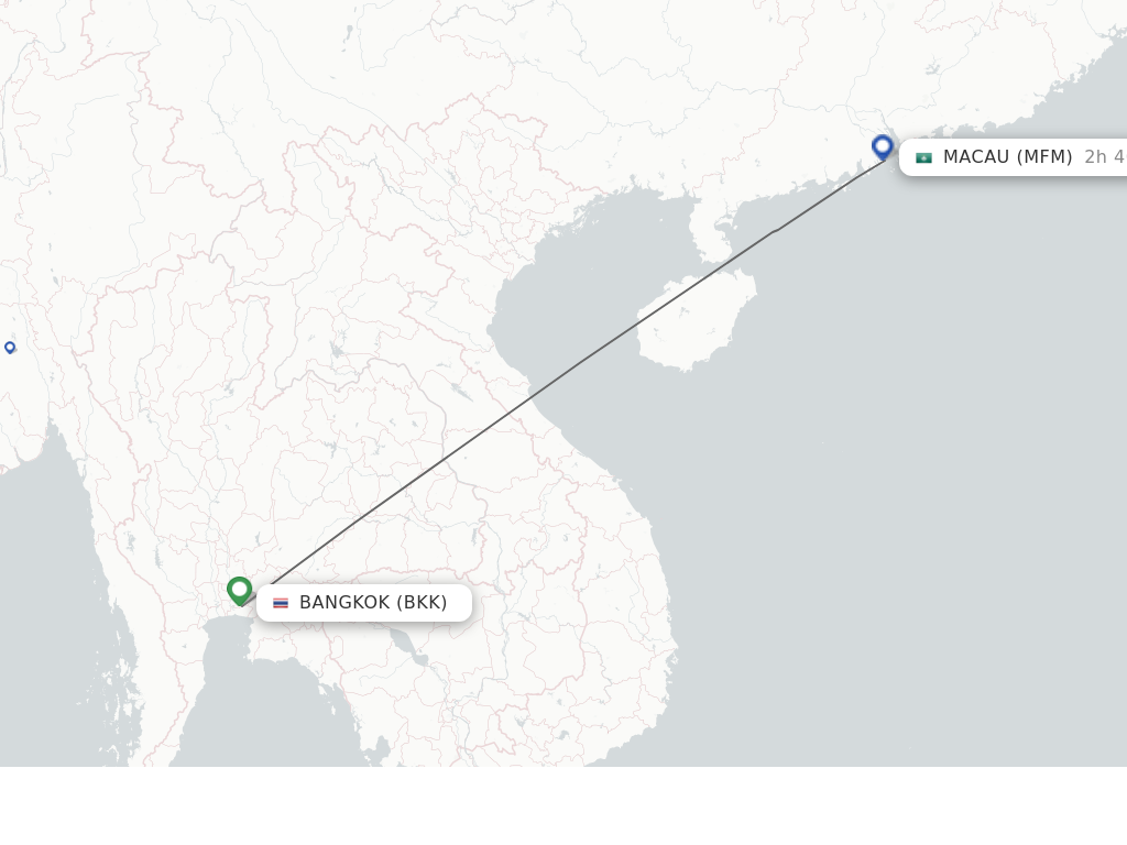 Flights from Macau to Bangkok route map