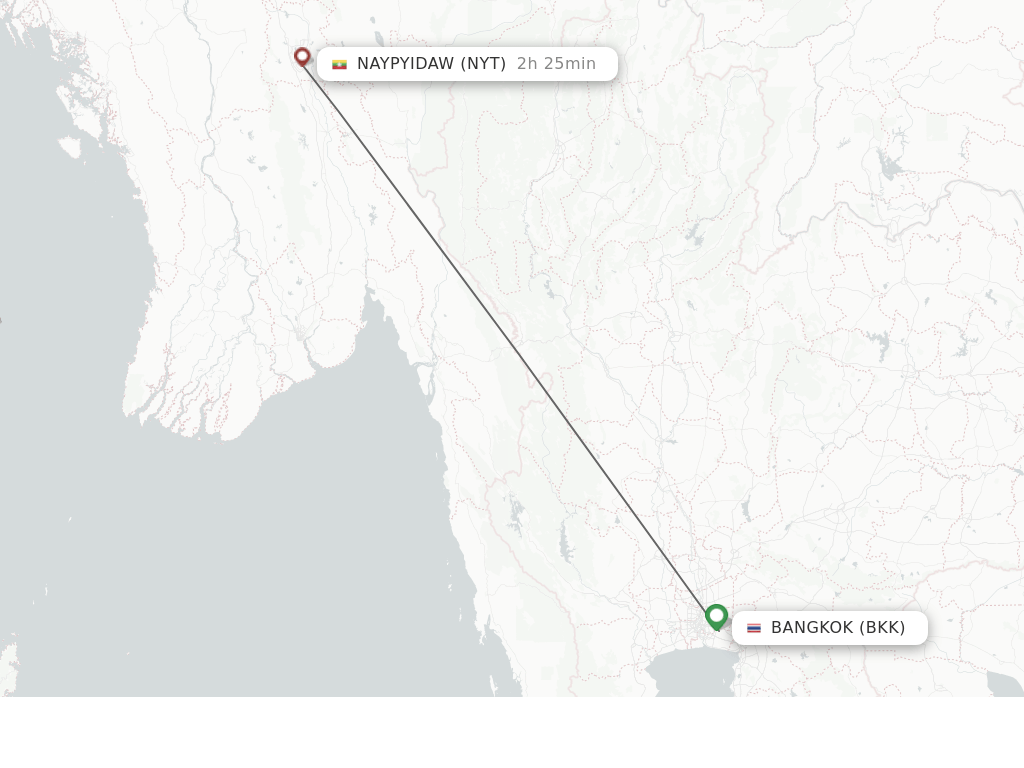 Flights from Bangkok to Naypyidaw route map