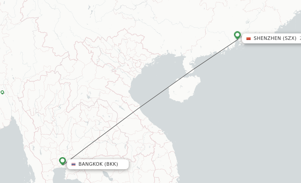 Flights from Shenzhen to Bangkok route map