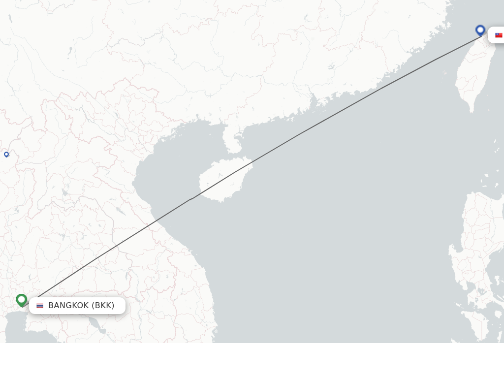 Flights from Bangkok to Taipei route map