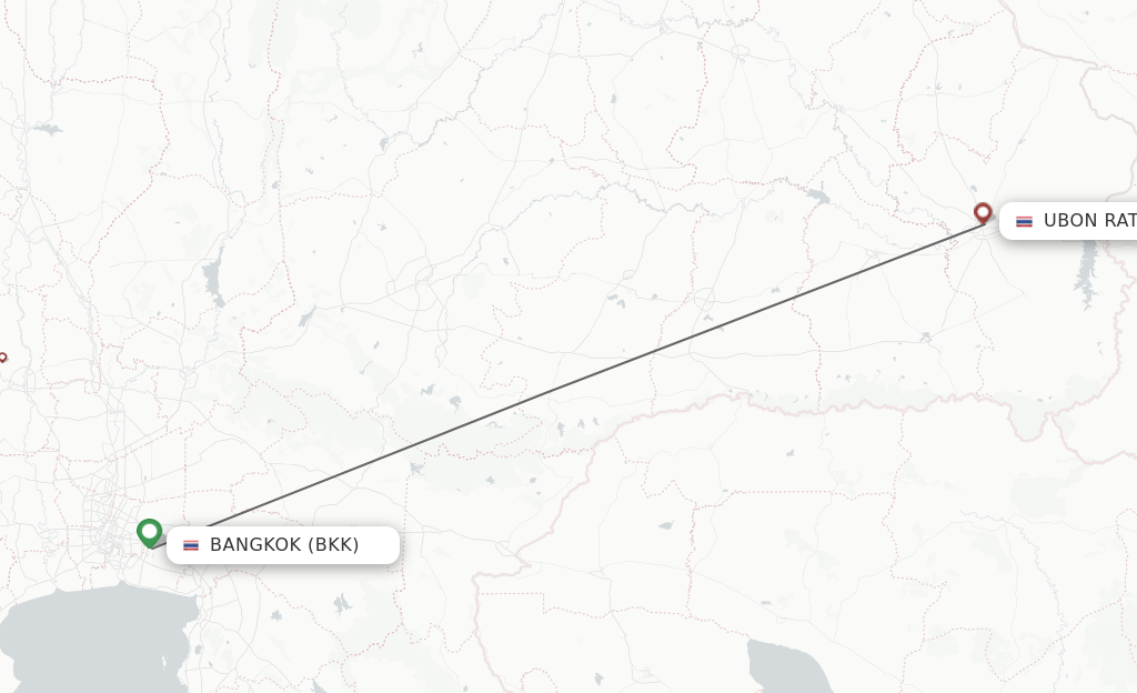 Flights from Bangkok to Ubon Ratchathani route map