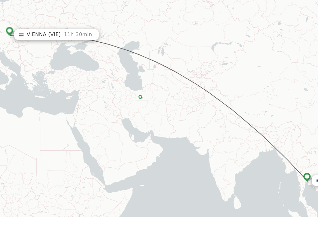 Flights from Bangkok to Vienna route map
