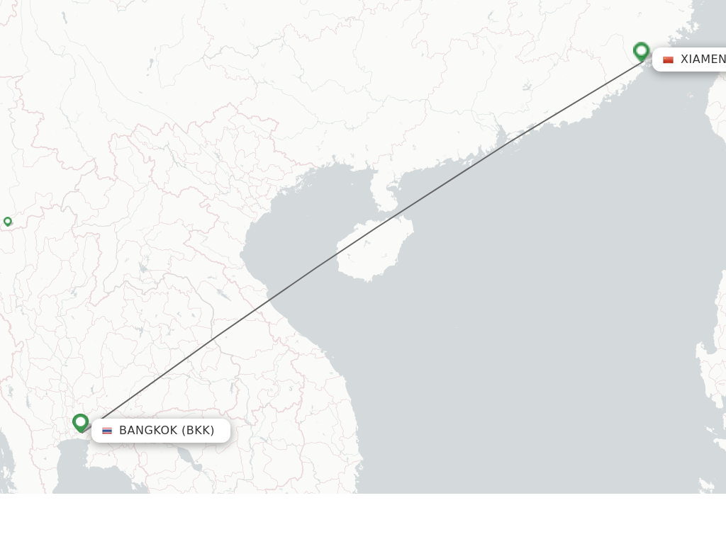 Flights from Bangkok to Xiamen route map