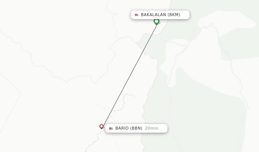 Flights from Bakalalan to Bario route map