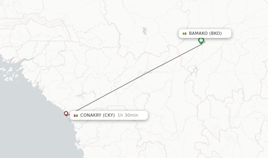 Flights from Bamako to Conakry route map