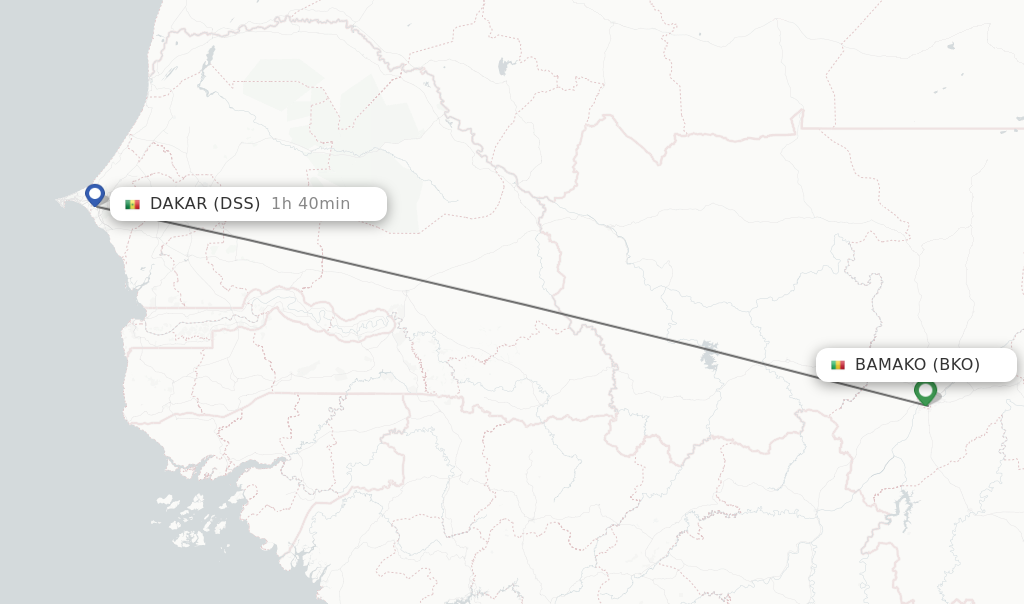 Flights from Bamako to Dakar route map