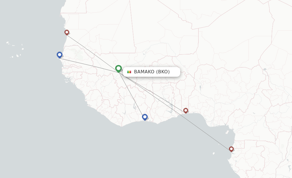 Route map with flights from Bamako with Mauritania Airlines International
