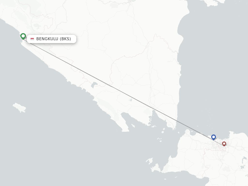 Flights from Bengkulu to Jakarta route map