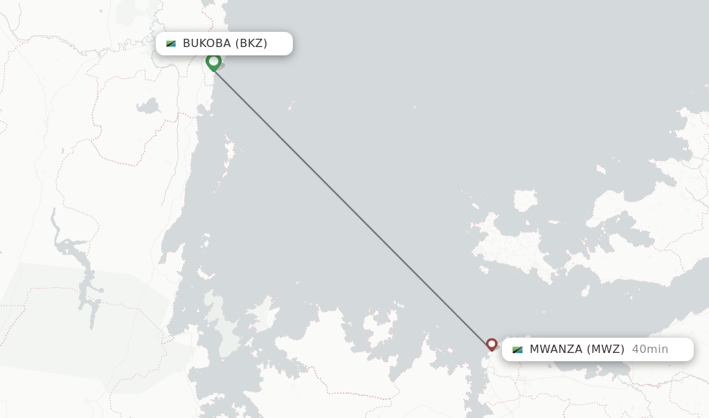 Flights from Bukoba to Mwanza route map