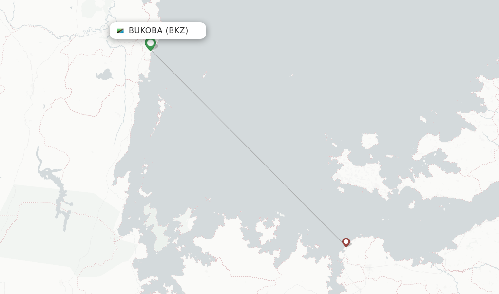 Route map with flights from Bukoba with Air Tanzania