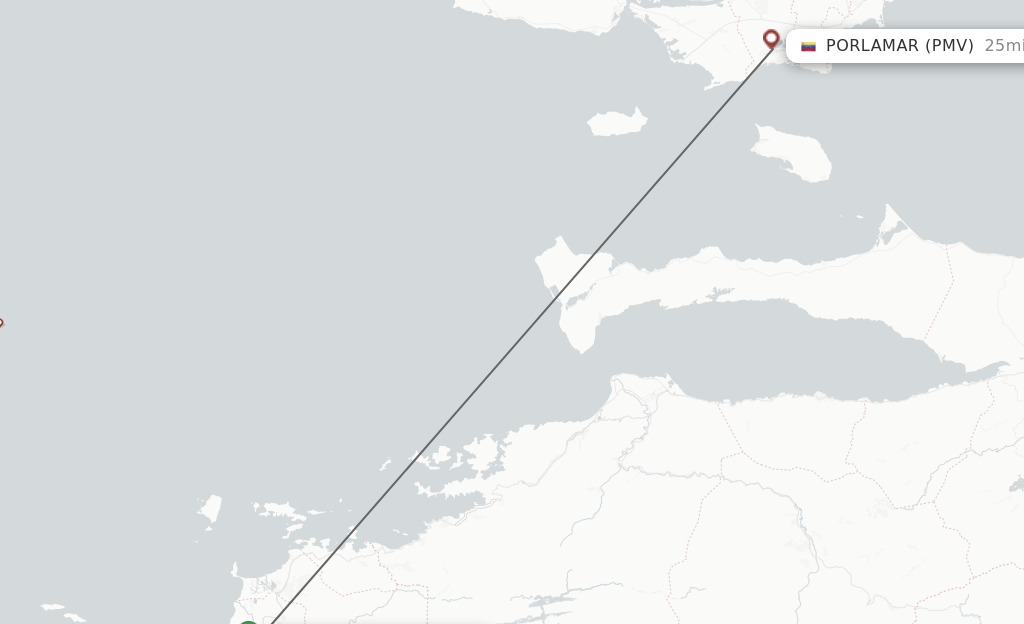 Flights from Barcelona to Porlamar route map