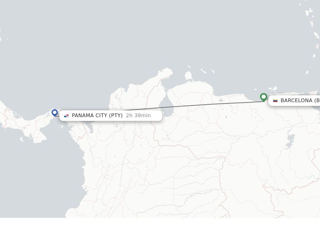 Flights from Barcelona to Panama City route map