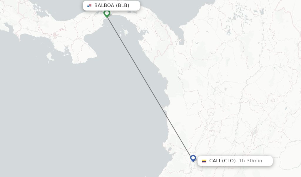 Flights from Balboa to Cali route map