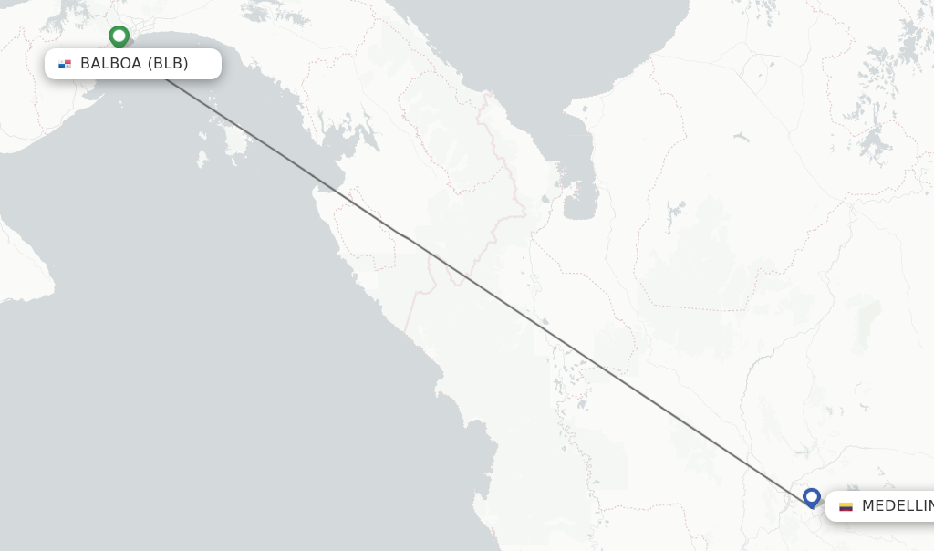 Flights from Balboa to Medellin route map