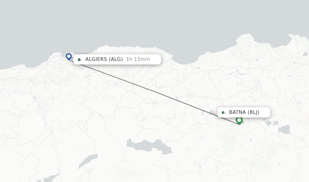 Flights from Batna to Algiers route map