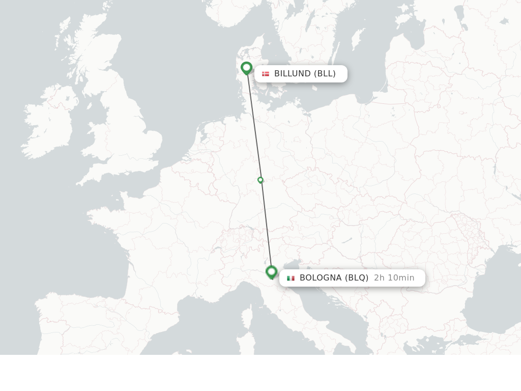 Flights from Billund to Bologna route map