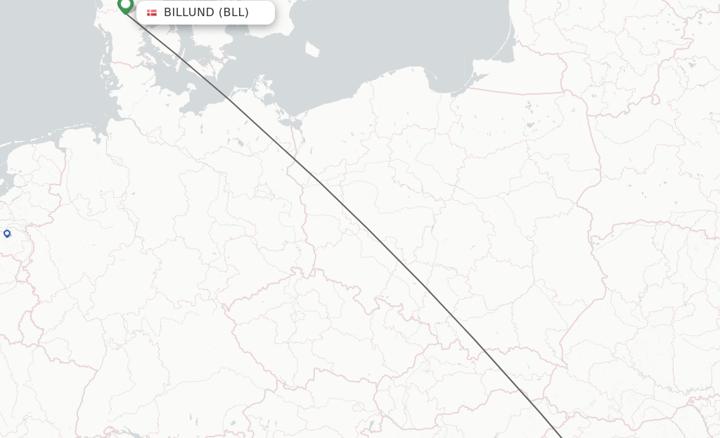 Flights from Billund to Cluj-Napoca route map