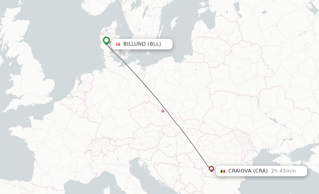 Flights from Billund to Craiova route map