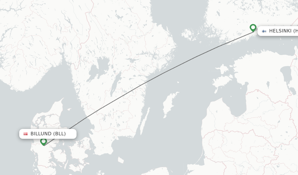 Flights from Billund to Helsinki route map