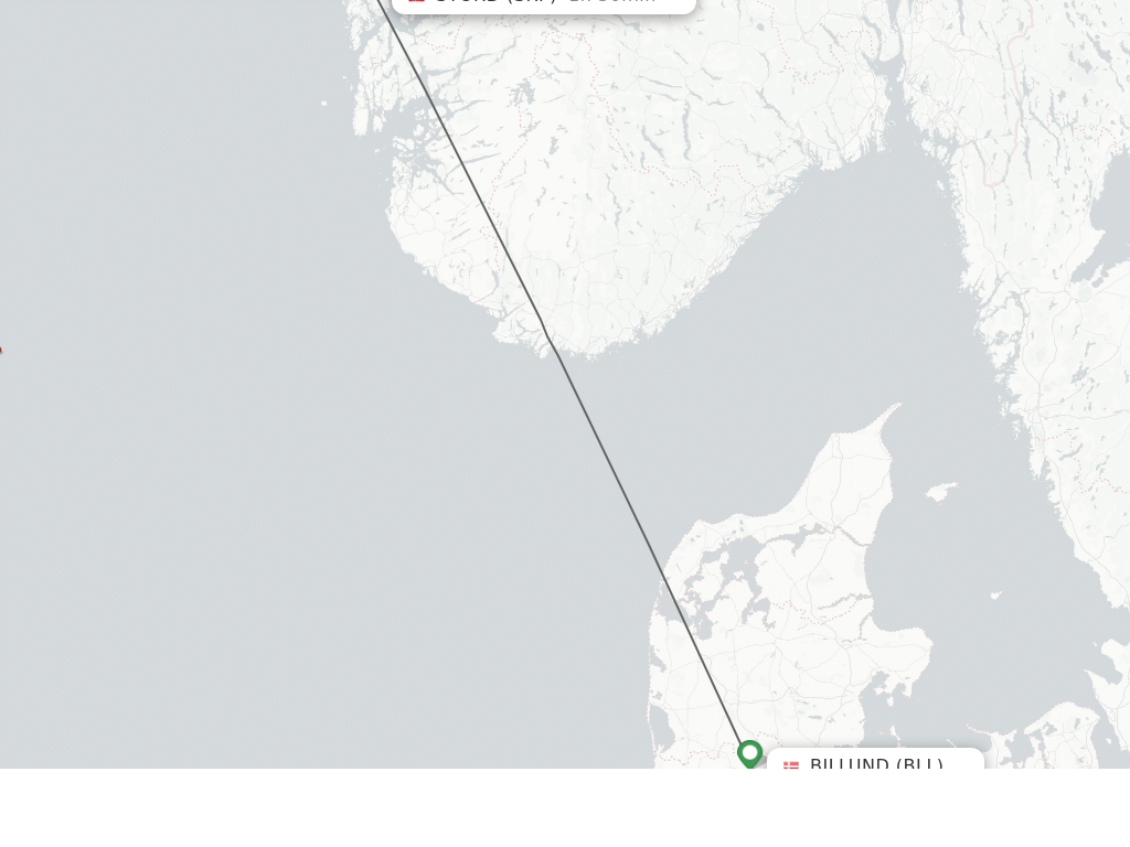 Flights from Billund to Stord route map