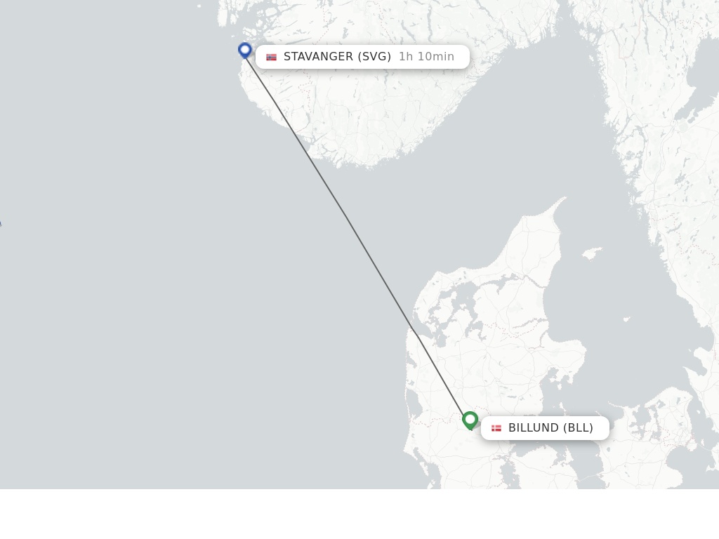 Flights from Billund to Stavanger route map