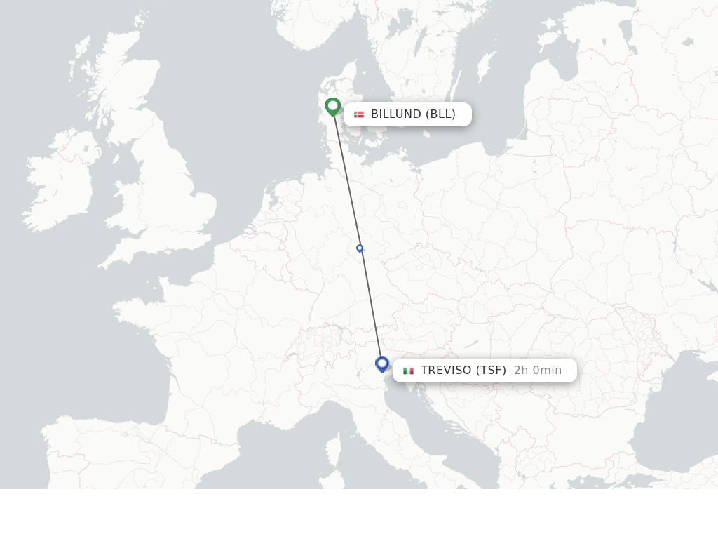 Flights from Billund to Venice route map