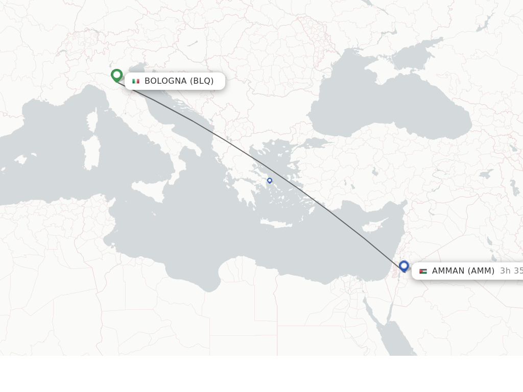 Flights from Bologna to Amman route map
