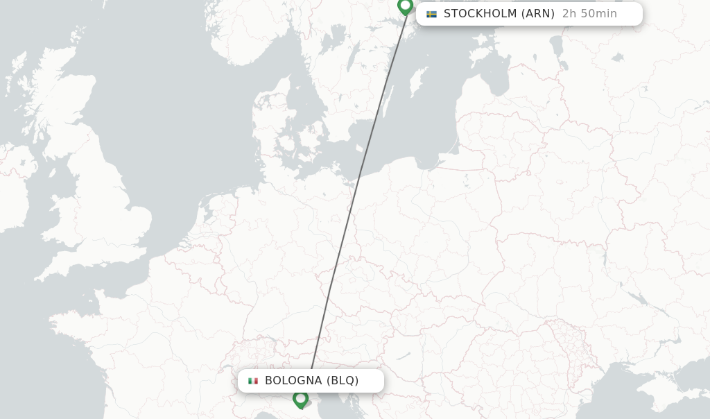 Flights from Bologna to Stockholm route map