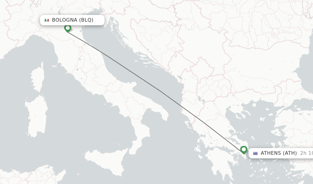 Flights from Bologna to Athens route map