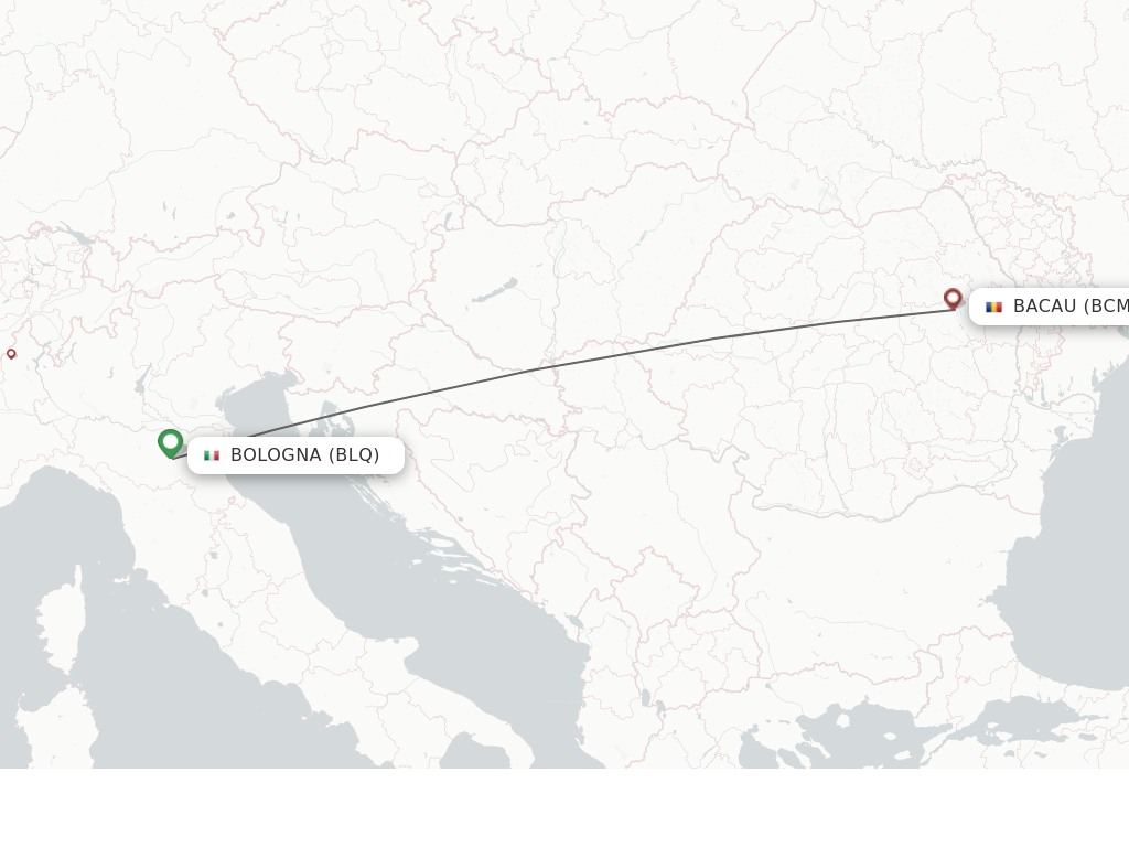 Flights from Bologna to Bacau route map