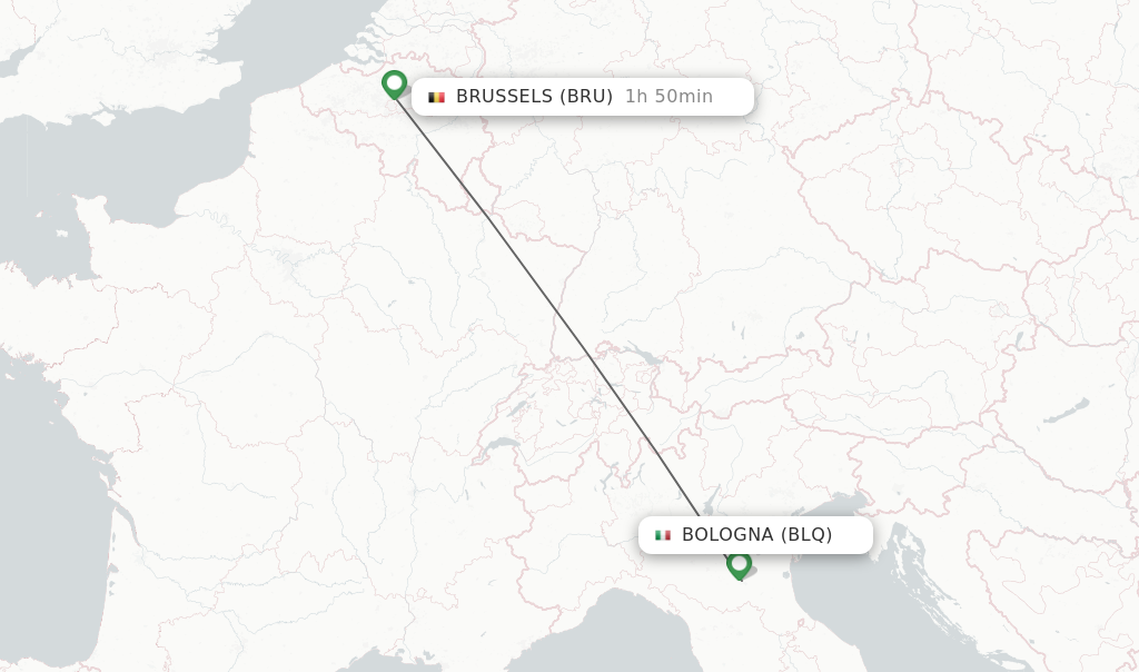 Flights from Bologna to Brussels route map