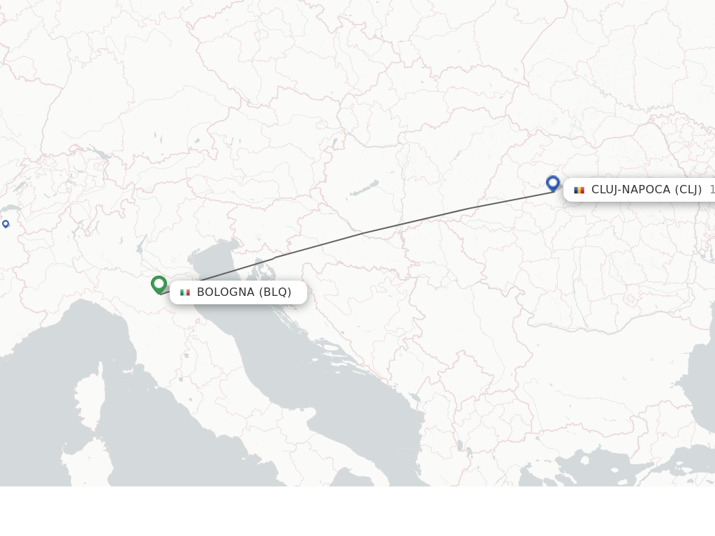 Flights from Bologna to Cluj-Napoca route map