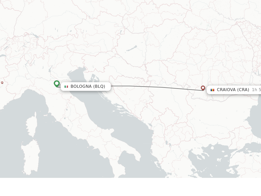 Flights from Bologna to Craiova route map