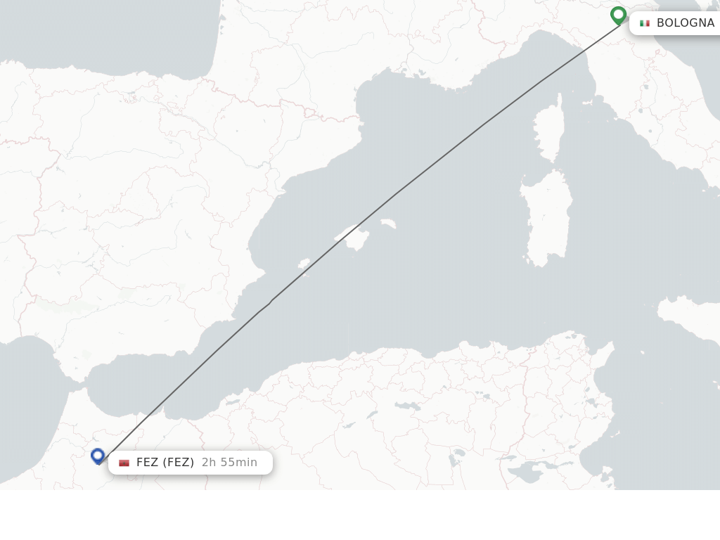 Flights from Bologna to Fez route map