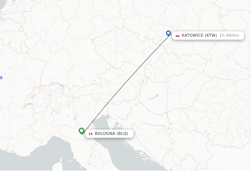 Flights from Katowice to Bologna route map