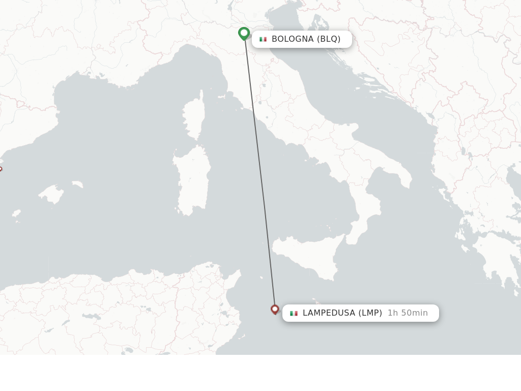 Flights from Bologna to Lampedusa route map