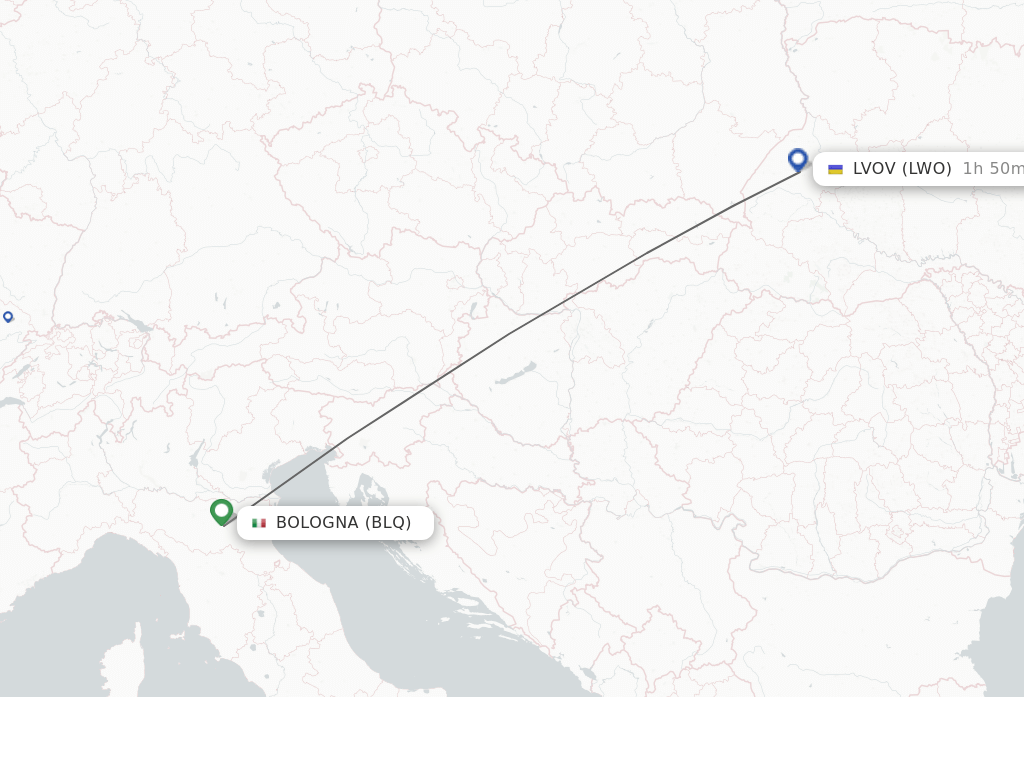 Flights from Bologna to Lviv route map