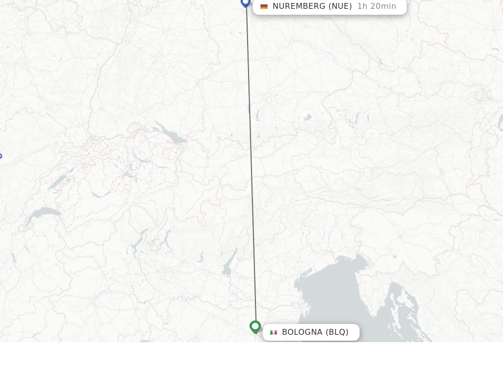 Flights from Bologna to Nuremberg route map