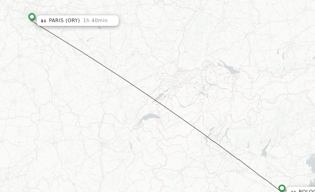 Flights from Bologna to Paris route map
