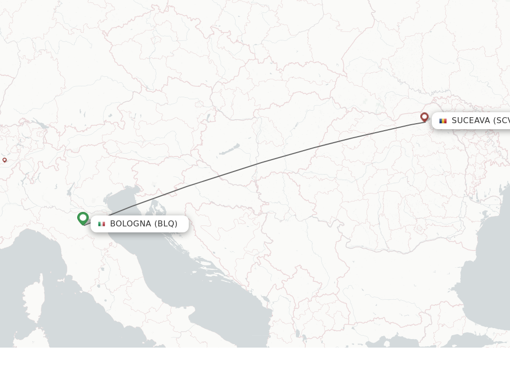 Flights from Bologna to Suceava route map
