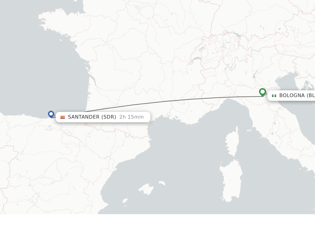 Flights from Bologna to Santander route map