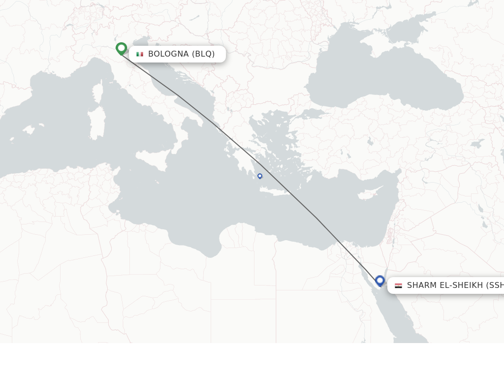 Flights from Bologna to Sharm El-Sheikh route map
