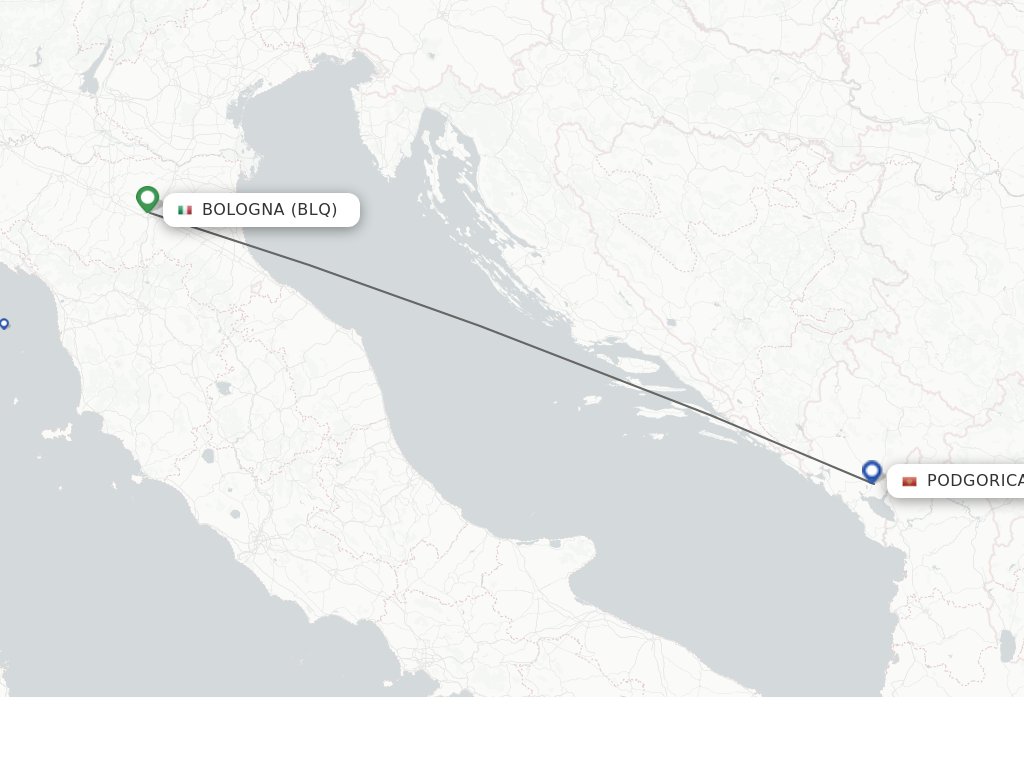Flights from Bologna to Podgorica route map