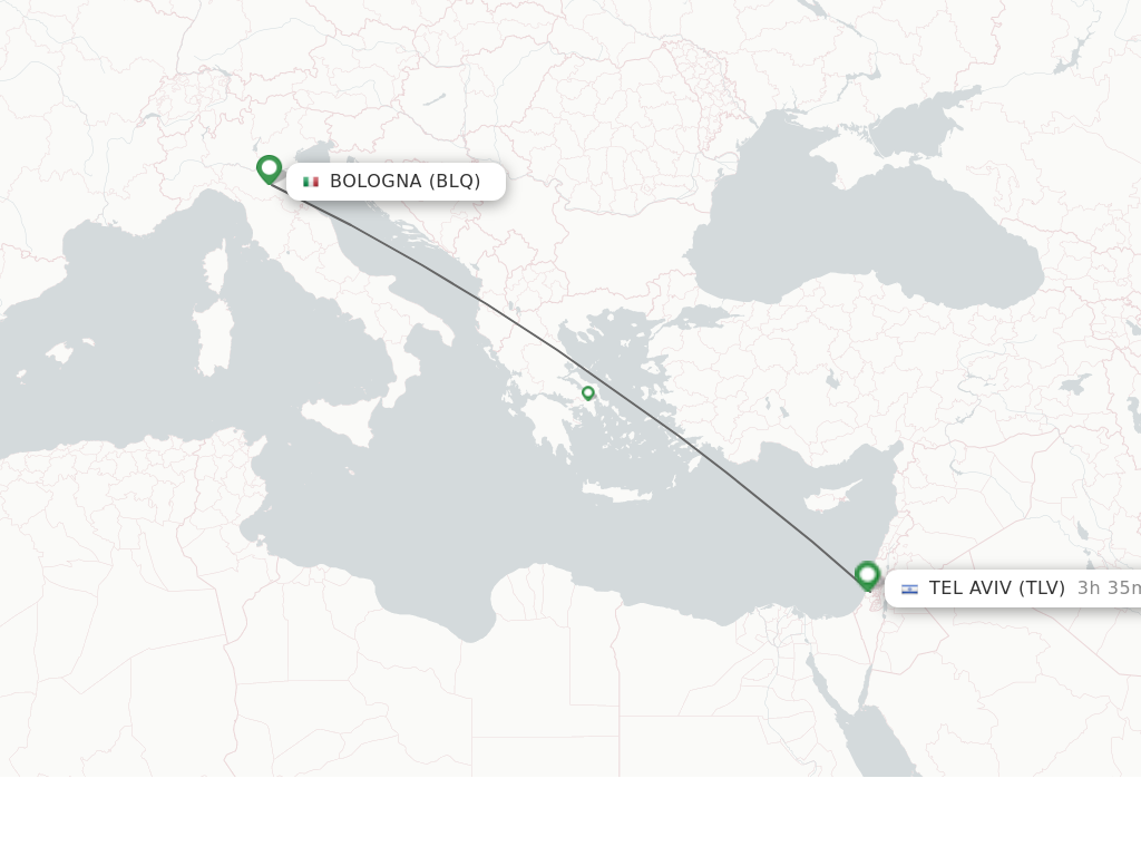 Flights from Bologna to Tel Aviv-Yafo route map
